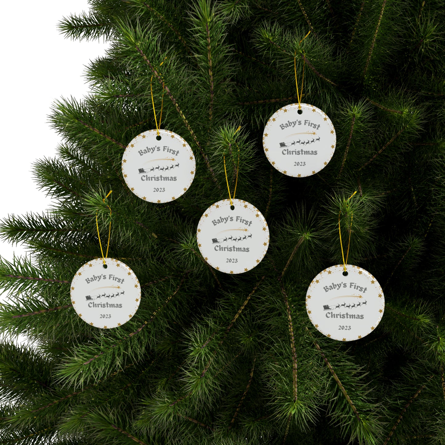 Baby's First Christmas Ceramic Ornament | Grey and Yellow Christmas Decoration | Baby's First Christmas 2023