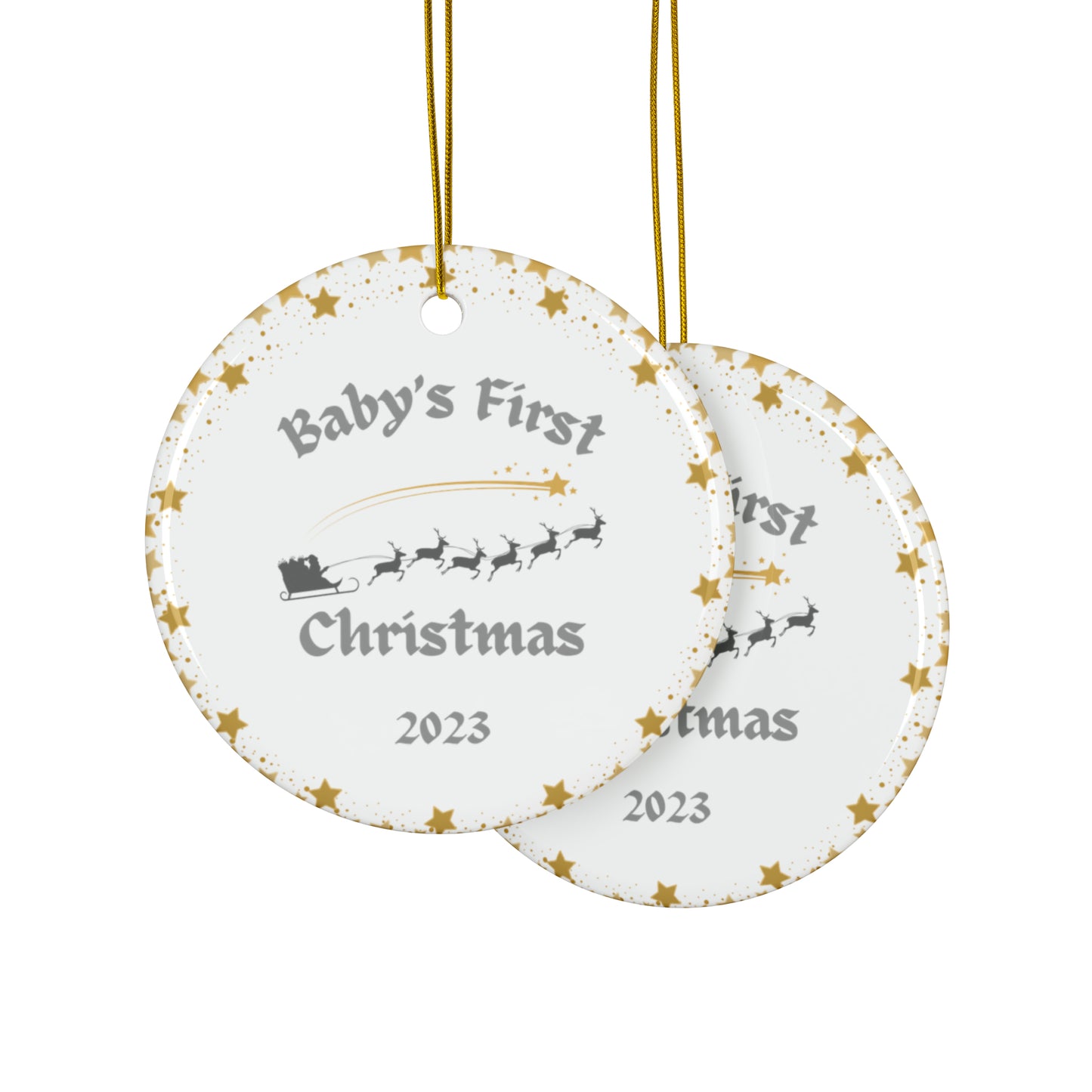 Baby's First Christmas Ceramic Ornament | Grey and Yellow Christmas Decoration | Baby's First Christmas 2023