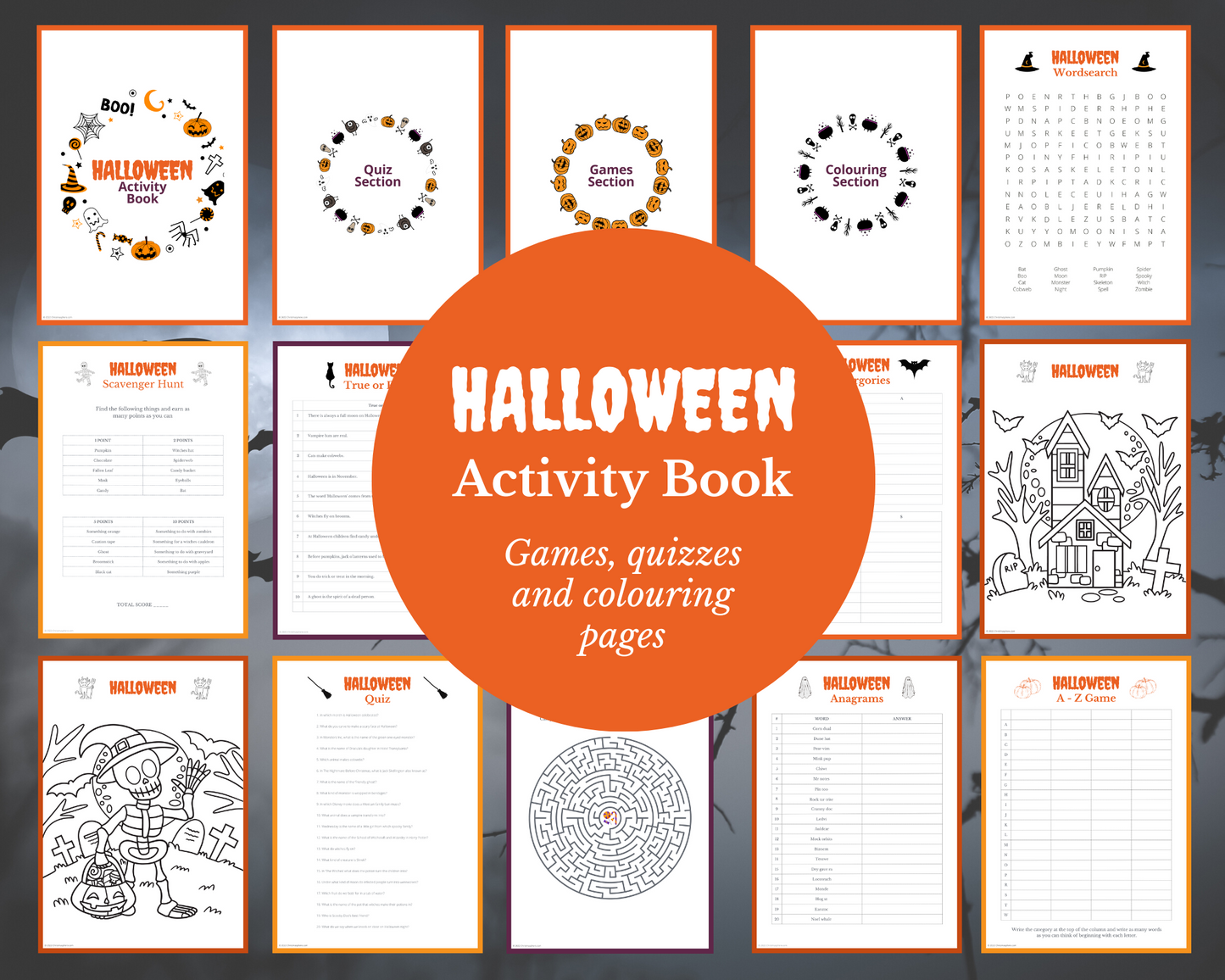 Halloween Activities Bundle | 50 pages | including quizzes, games, colouring pages