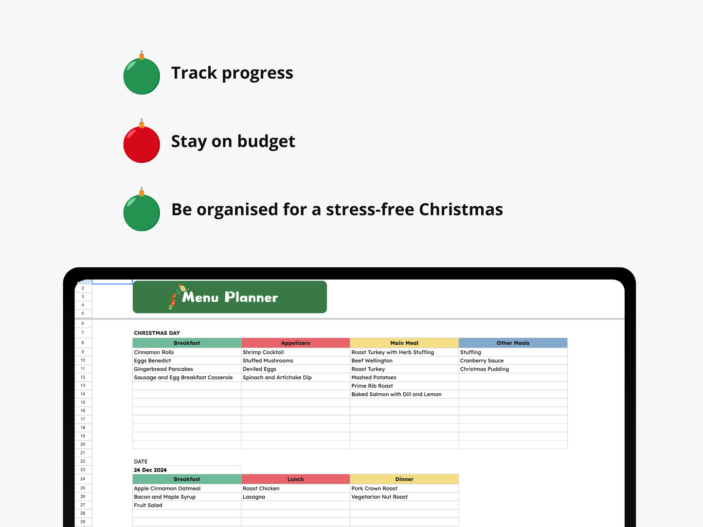 Christmas Planner Spreadsheet