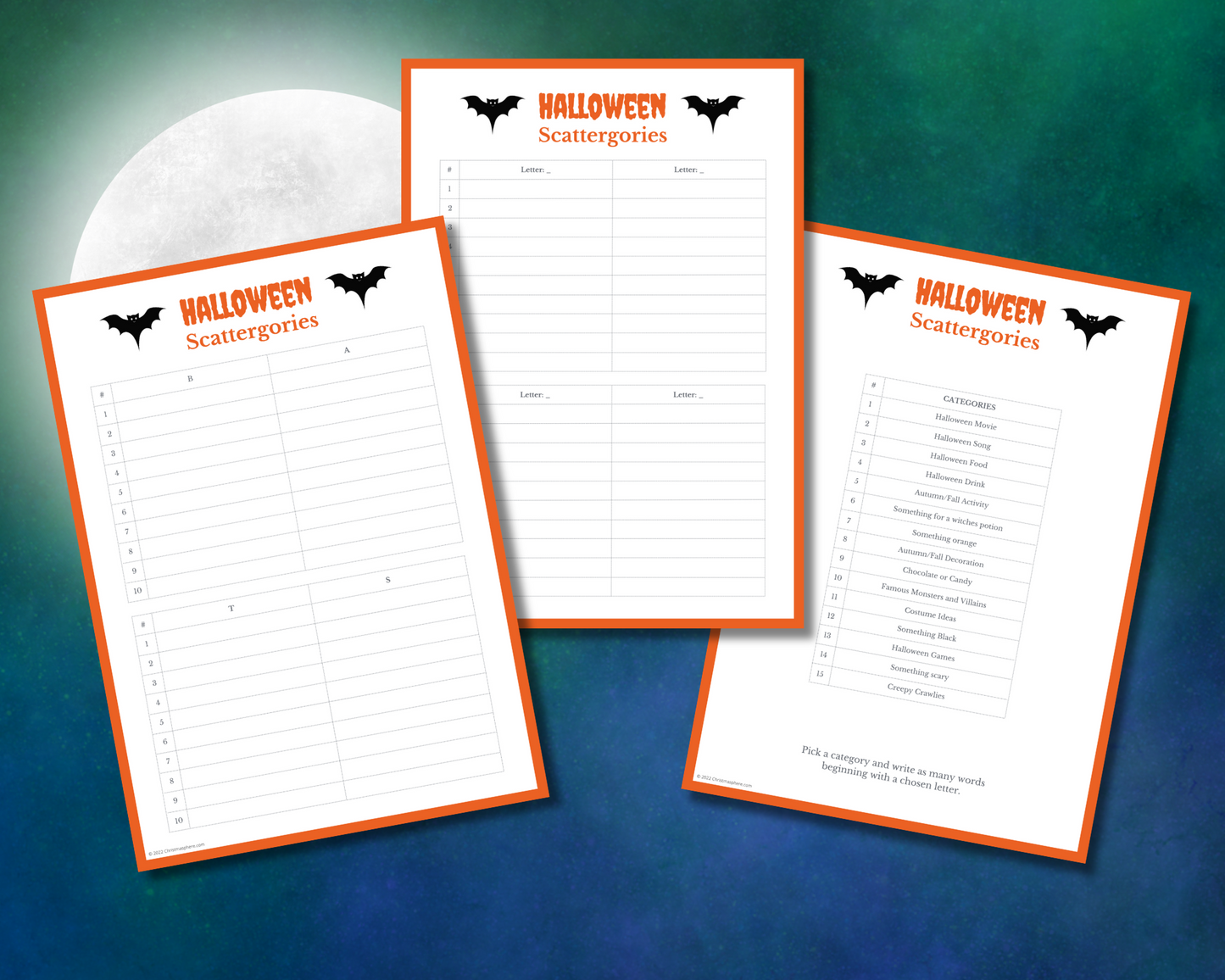 Halloween Scattergories Games