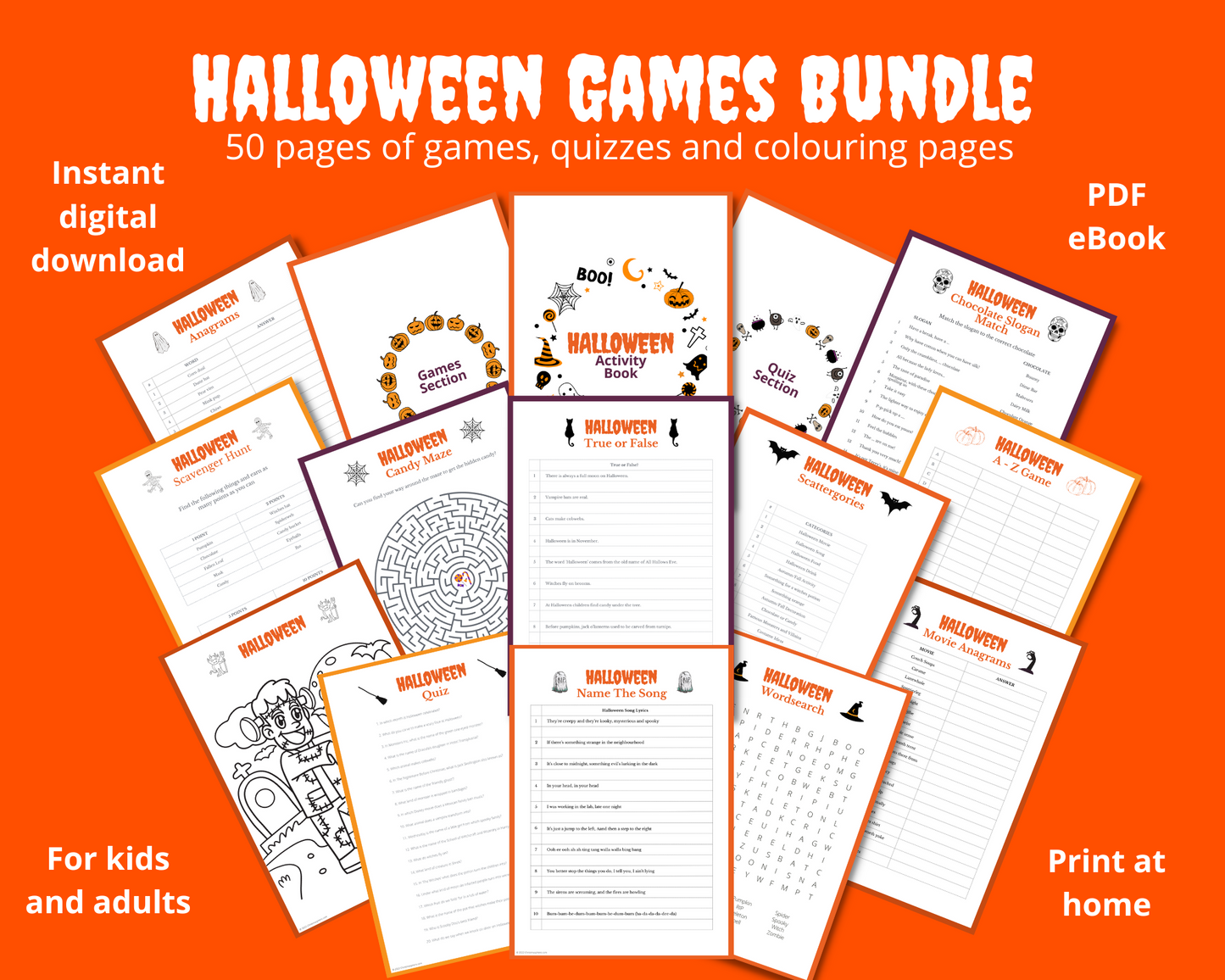 Halloween Activities Bundle | 50 pages | including quizzes, games, colouring pages