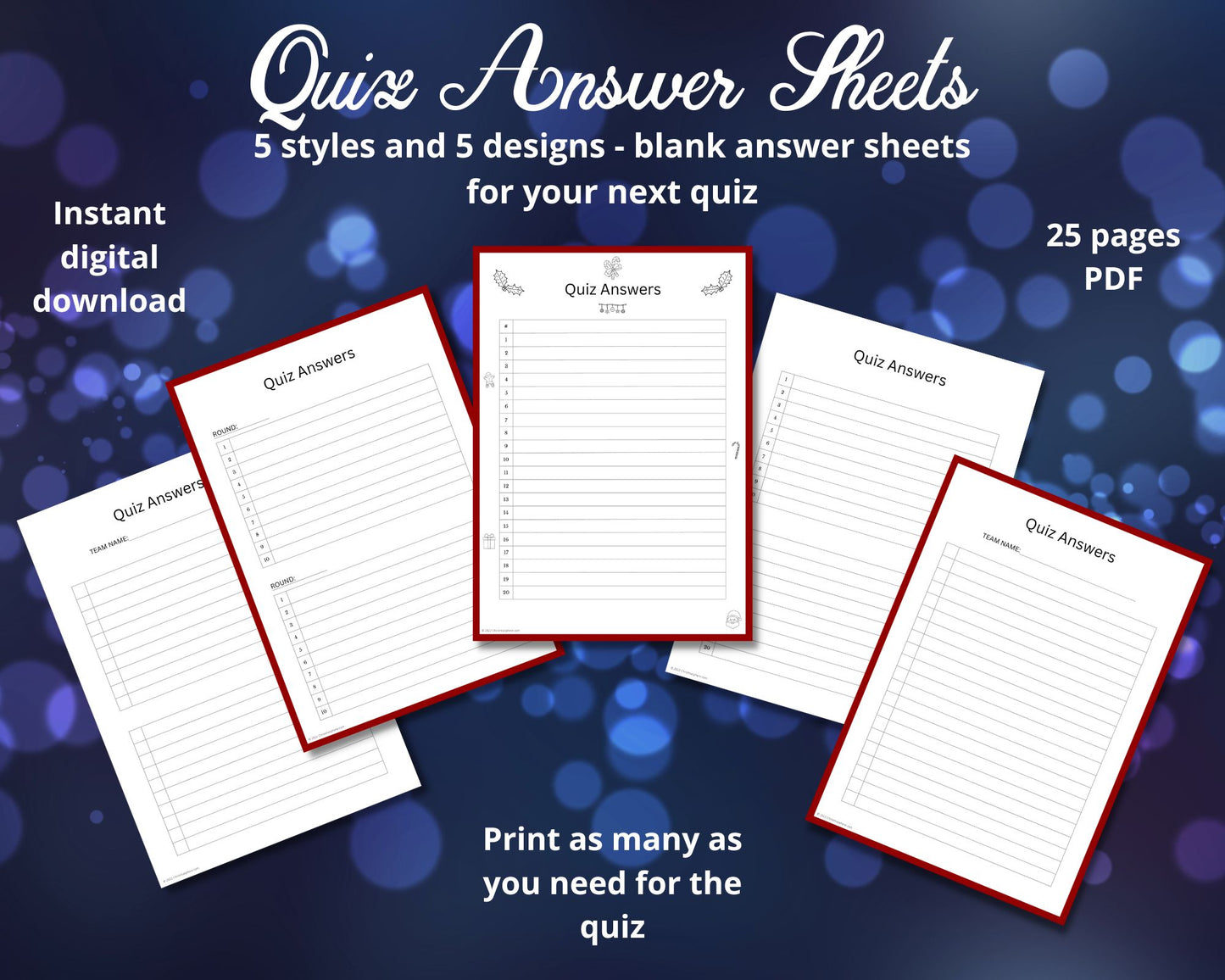 Quiz Answer Sheet Bundle | 5 Designs