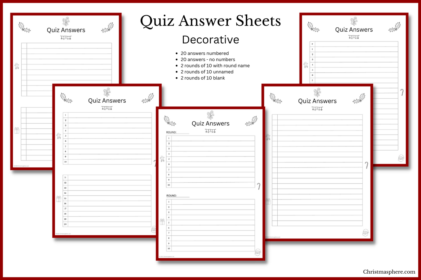 Quiz Answer Sheet Bundle | 5 Designs