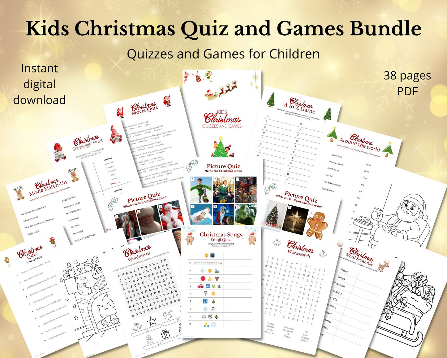 Kids Christmas Quizzes and Games Bundle | 38 pages | 3 Christmas picture quizzes
