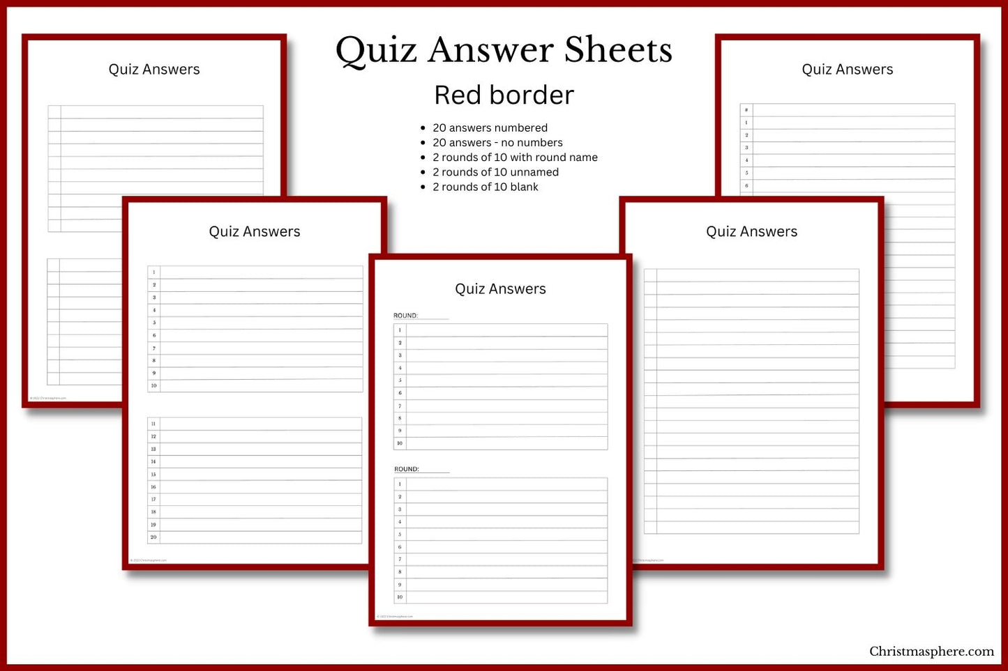 Quiz Answer Sheet Bundle | 5 Designs