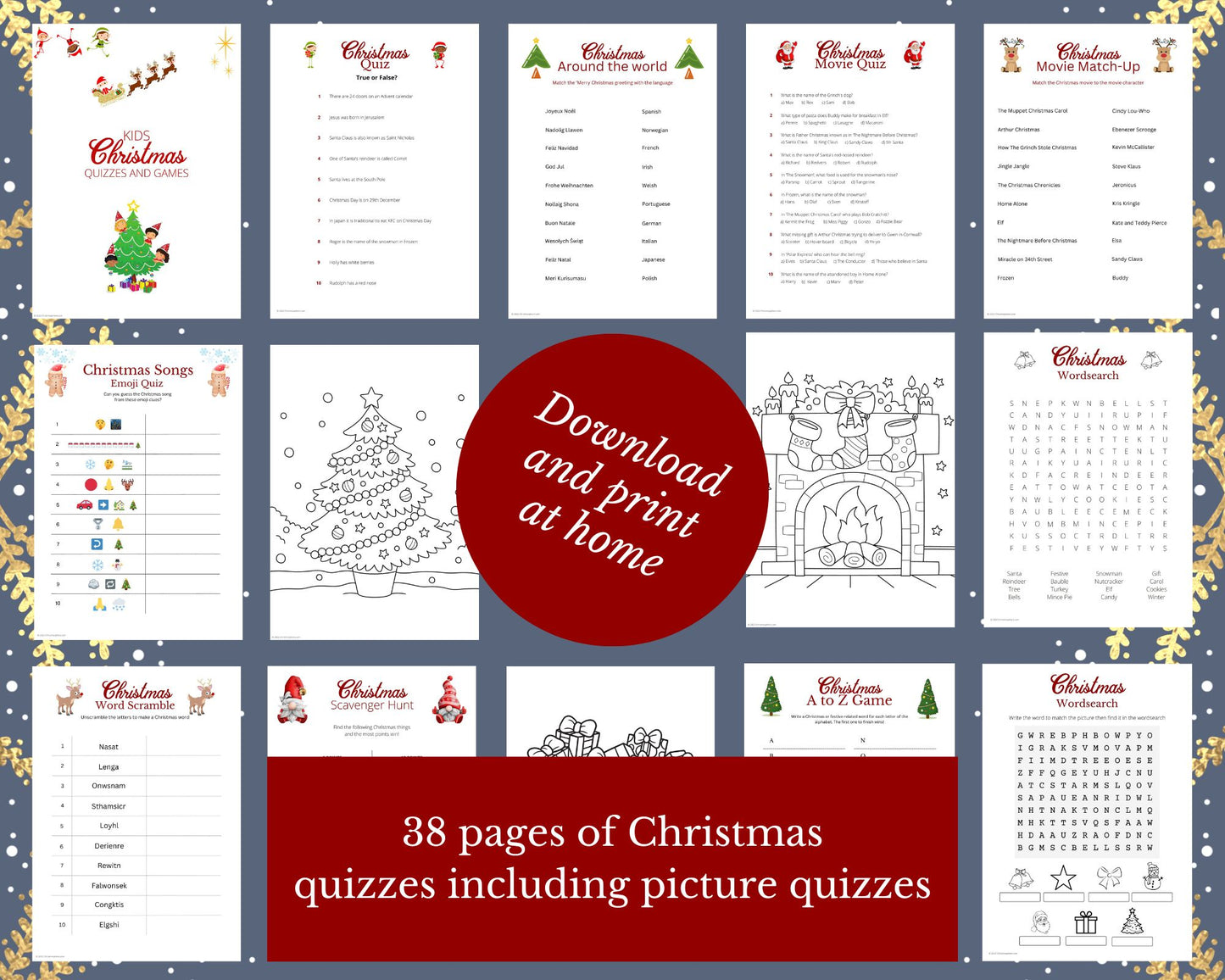 Kids Christmas Quizzes and Games Bundle | 38 pages | 3 Christmas picture quizzes