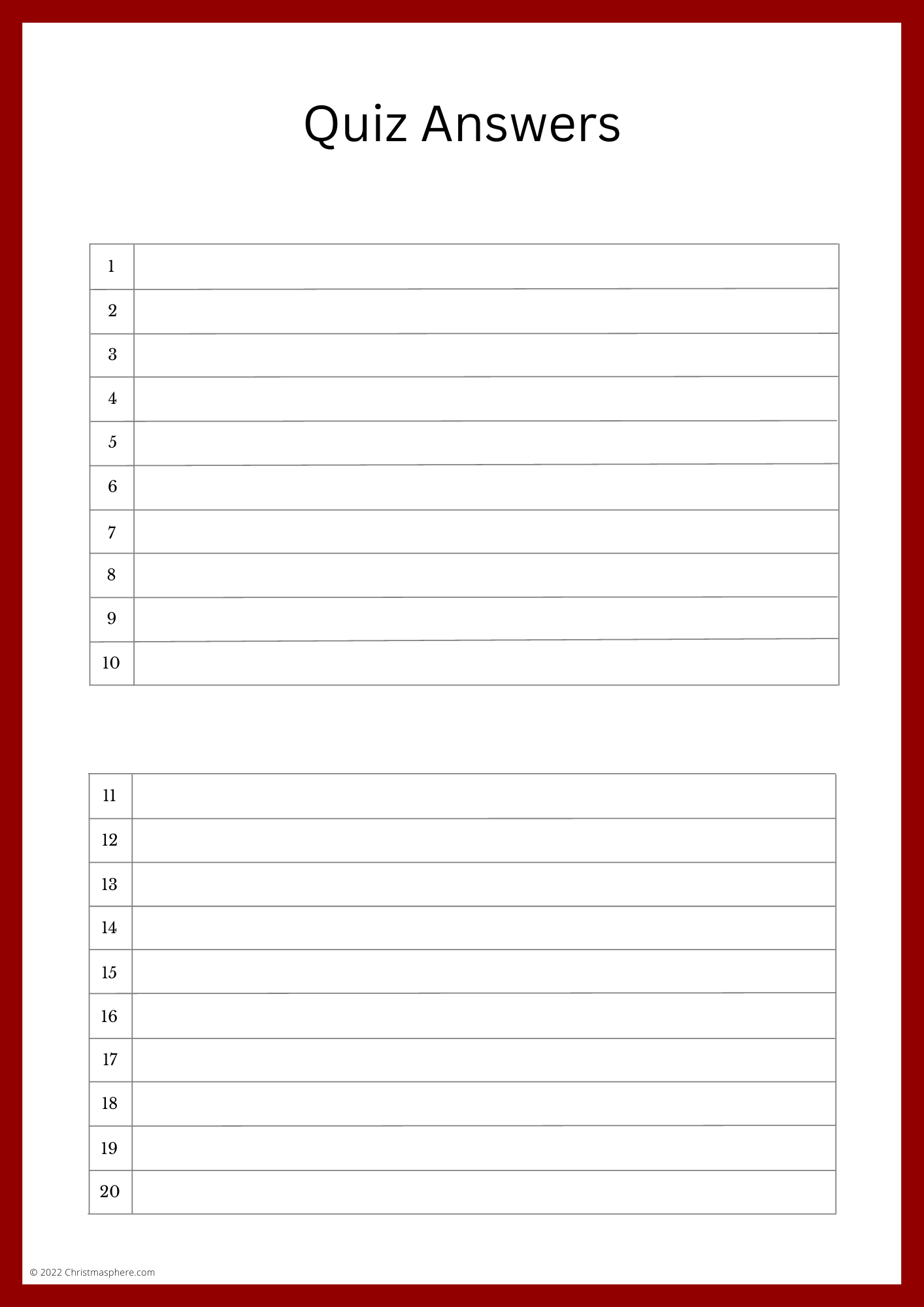 Quiz Answer Sheet Bundle | 5 Designs