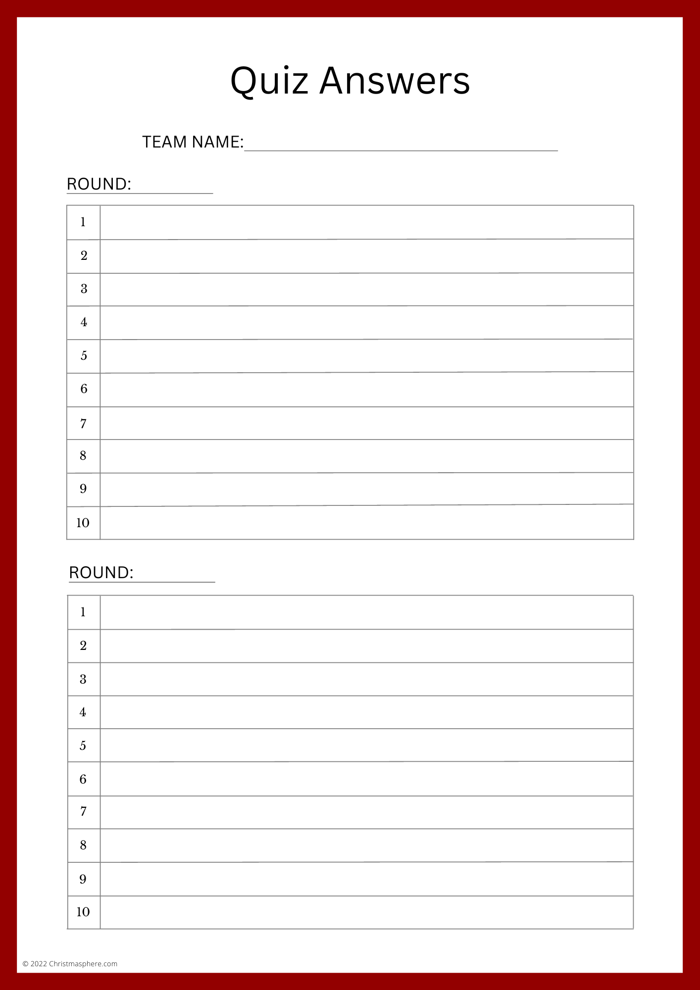 Quiz Answer Sheet Bundle | 5 Designs