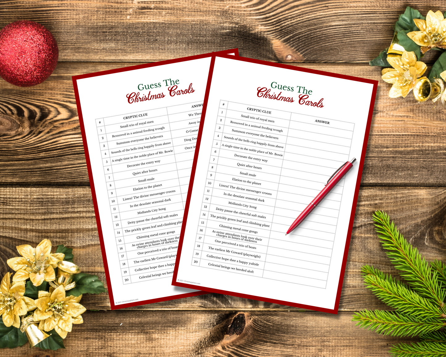 Christmas Carols Cryptic Clues Quiz