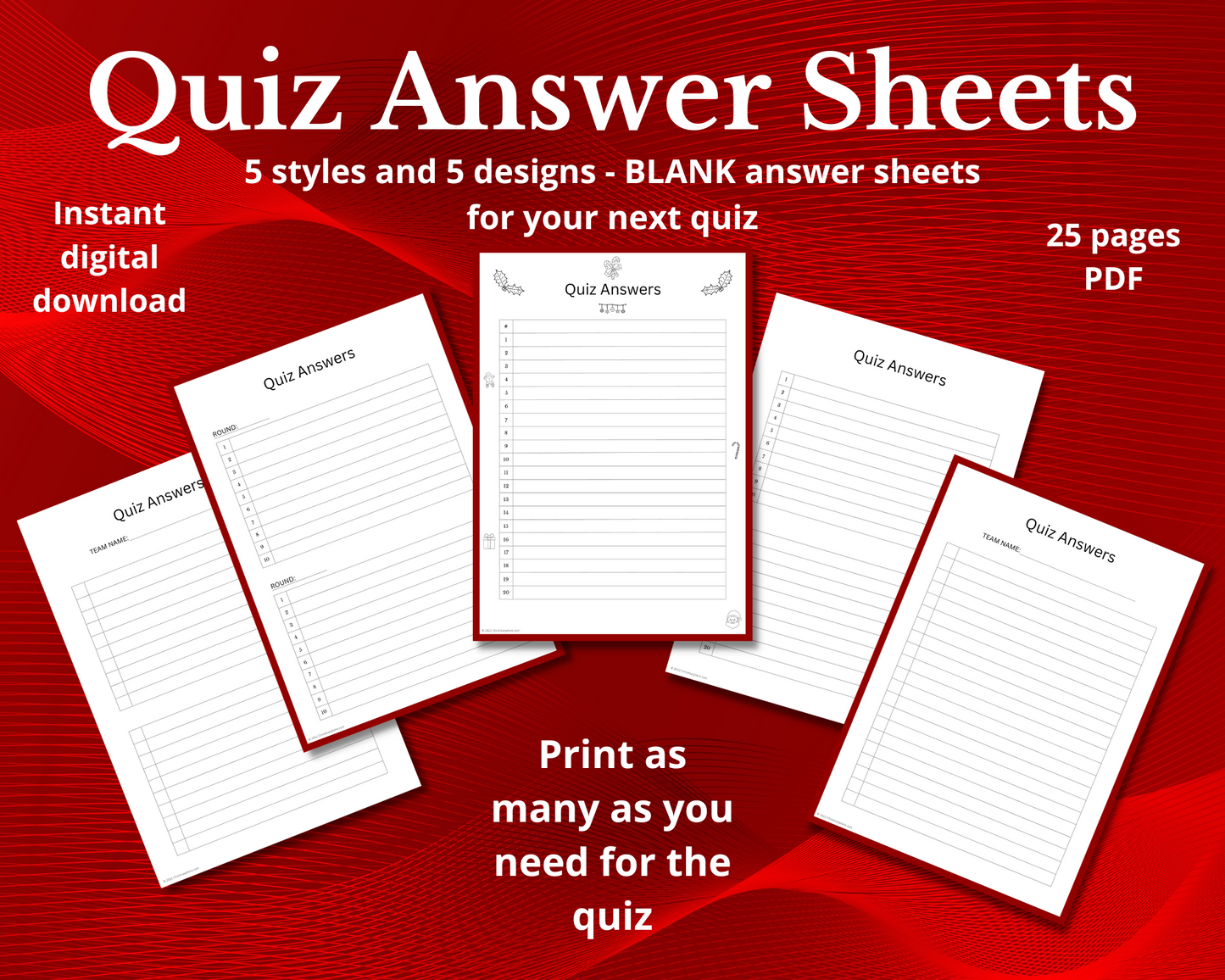 Quiz Answer Sheet Bundle | 5 Designs