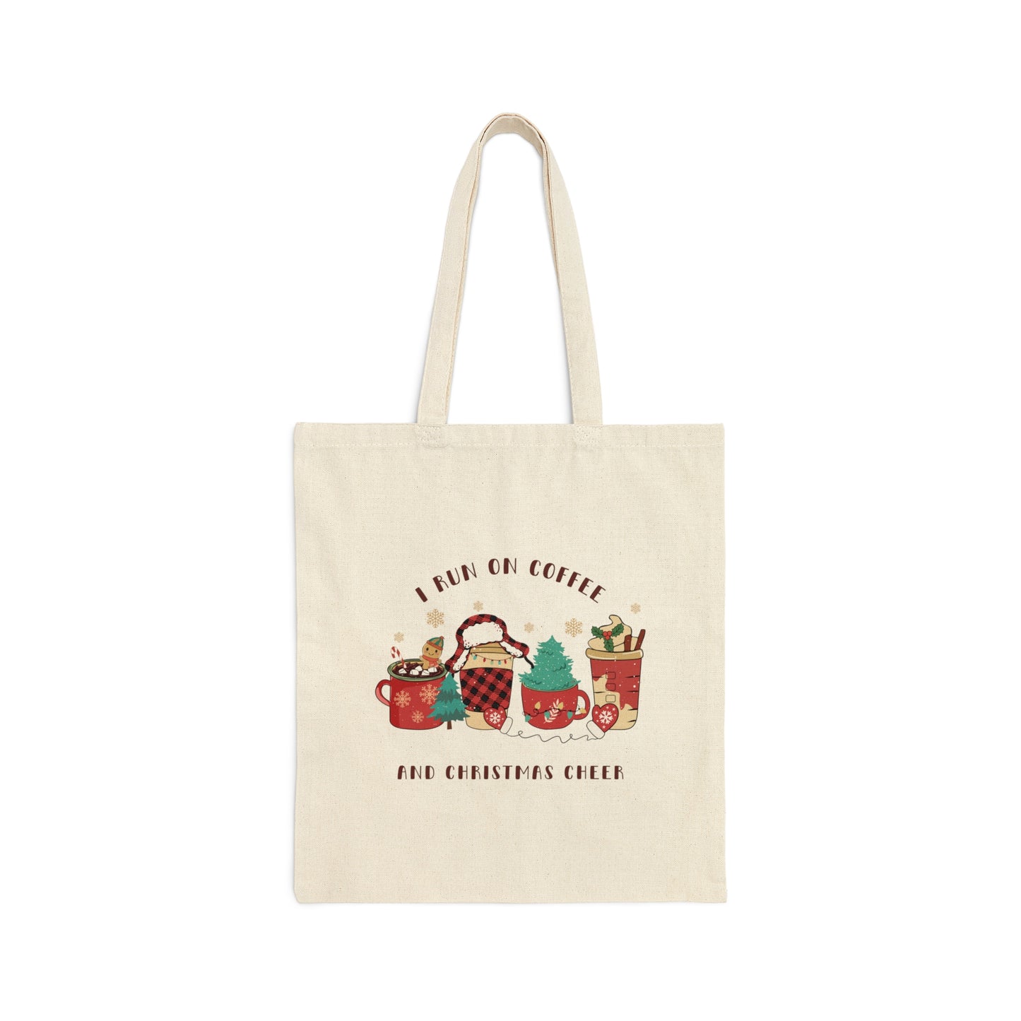 I Run on Coffee and Christmas Cheer - Christmas Tote Bag - Cotton Canvas Tote Bag