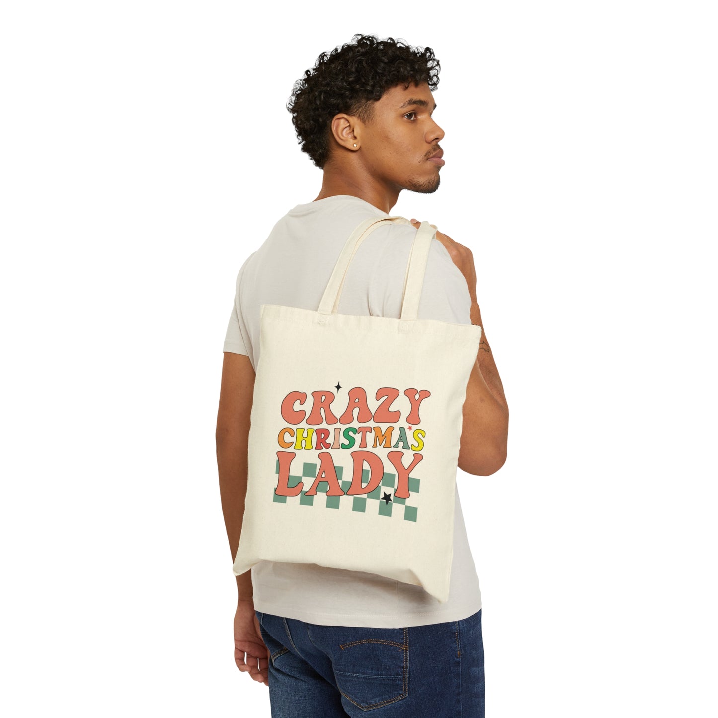 Crazy Christmas Lady - Christmas Tote Bag - Cotton Canvas Tote Bag