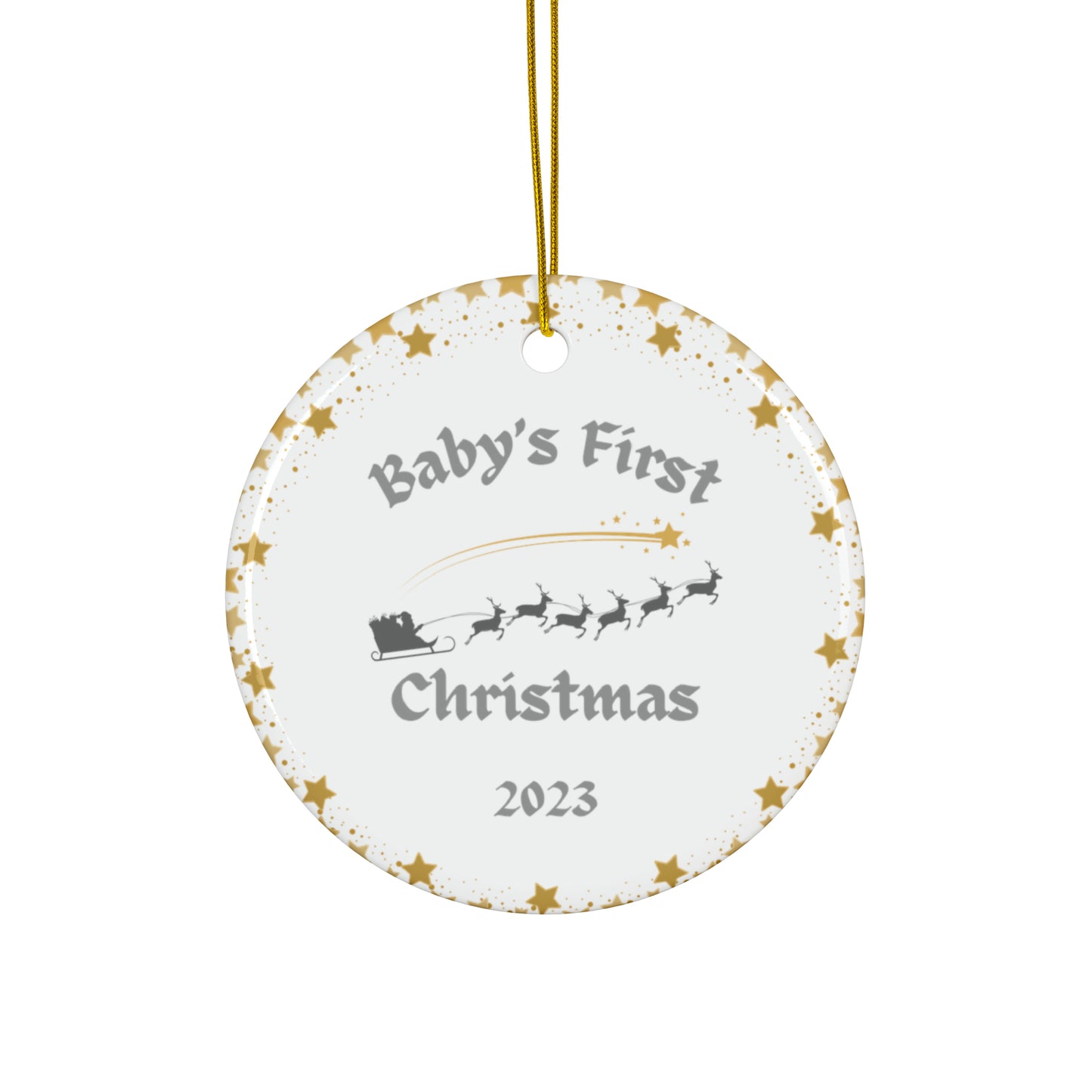 Baby's First Christmas Ceramic Ornament | Grey and Yellow Christmas Decoration | Baby's First Christmas 2023