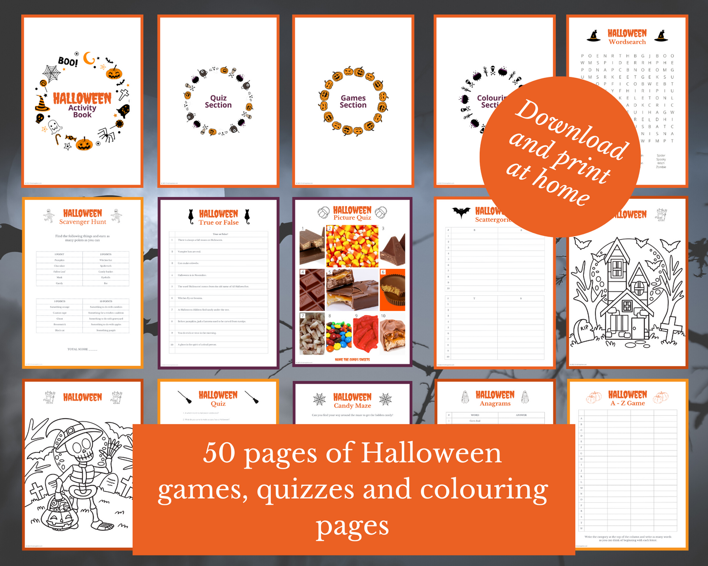 Halloween Activities Bundle | 50 pages | including quizzes, games, colouring pages