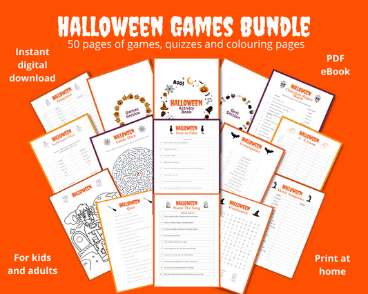 Halloween Activities Bundle | 50 pages | including quizzes, games, colouring pages