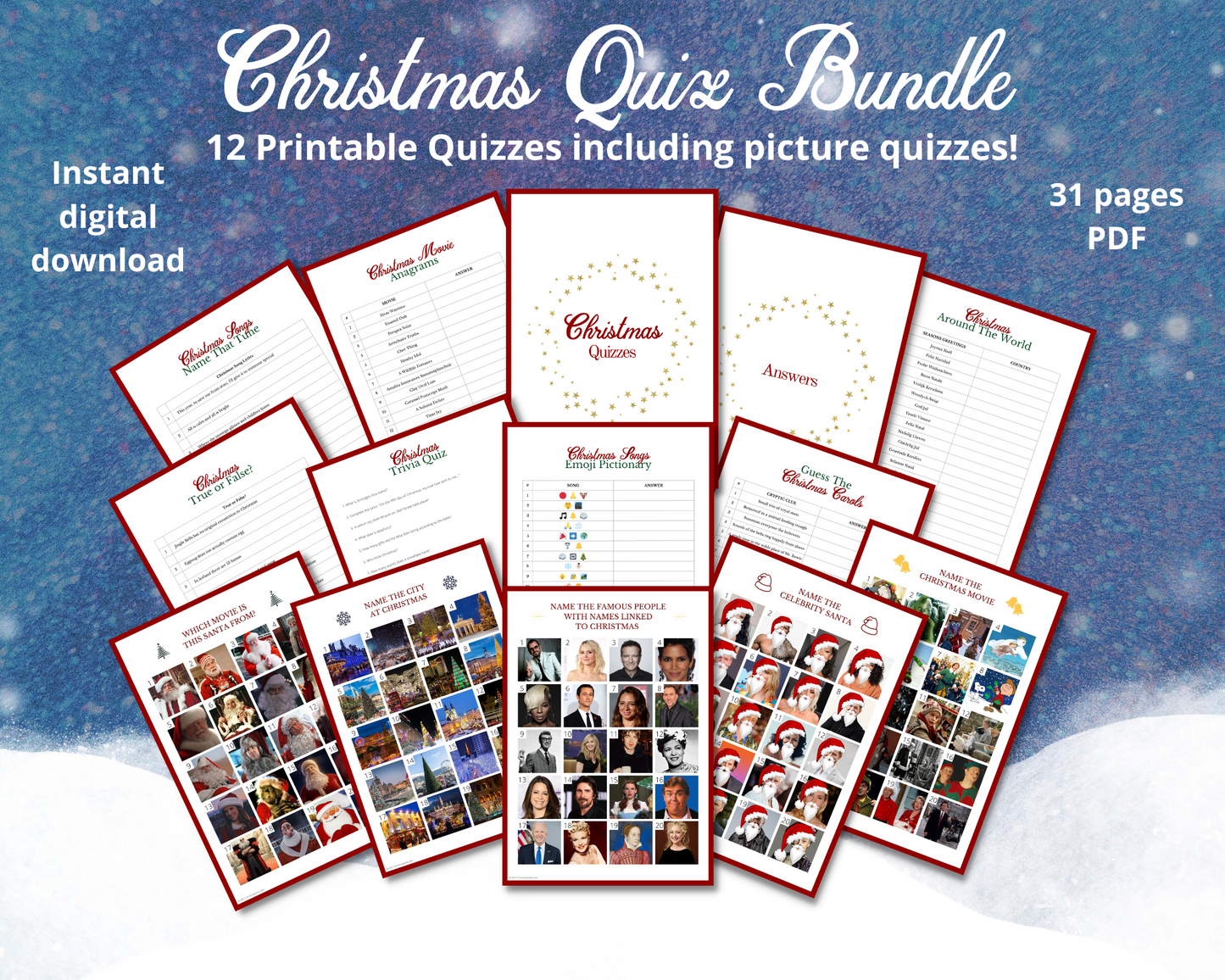 Christmas Quizzes Bundle | 31 pages | including 5 Christmas picture quizzes