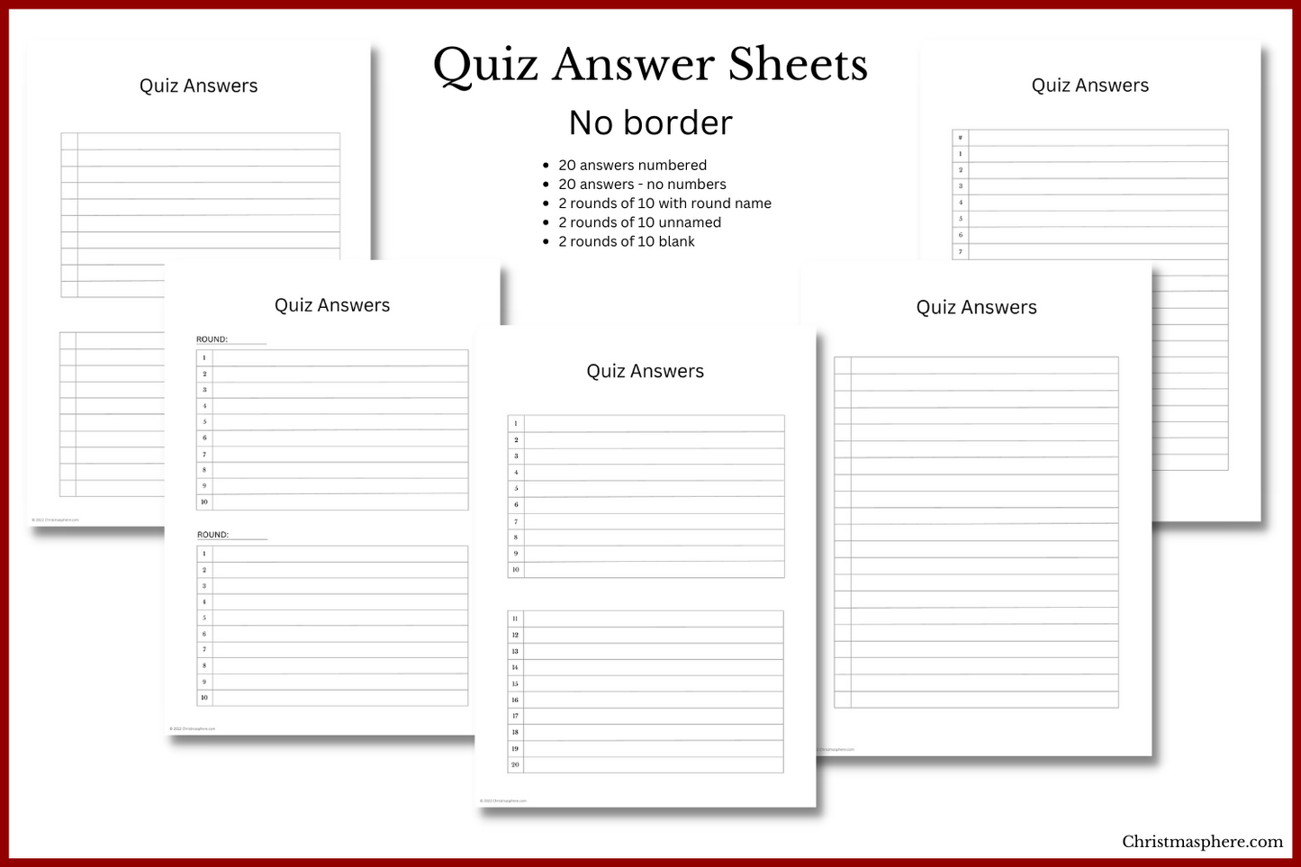 Quiz Answer Sheet Bundle | 5 Designs
