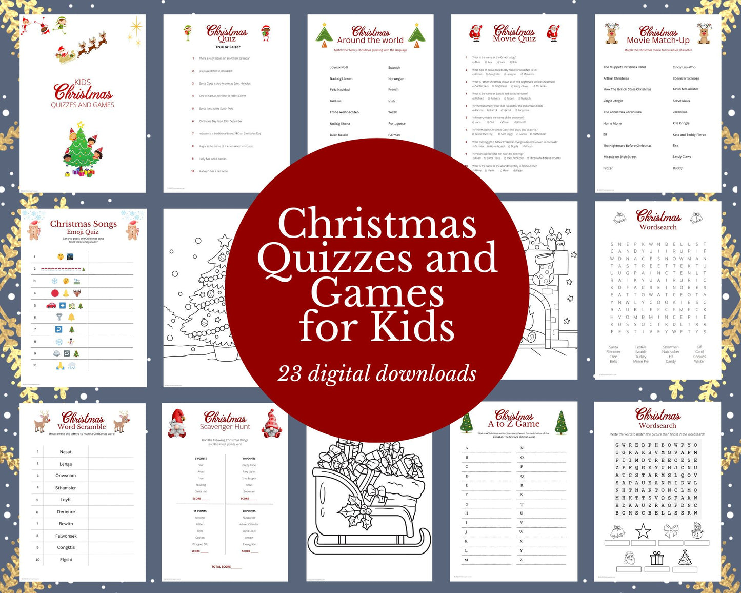 Kids Christmas Quizzes and Games Bundle | 38 pages | 3 Christmas picture quizzes