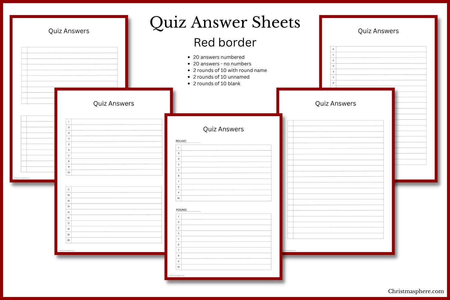 quiz-answer-sheet-bundle-5-designs-christmasphere for Free Printable Quiz Answer Sheets Quiz Answer Sheet Bundle | 5 Designs – Christmasphere for Free Printable Quiz Answer Sheets