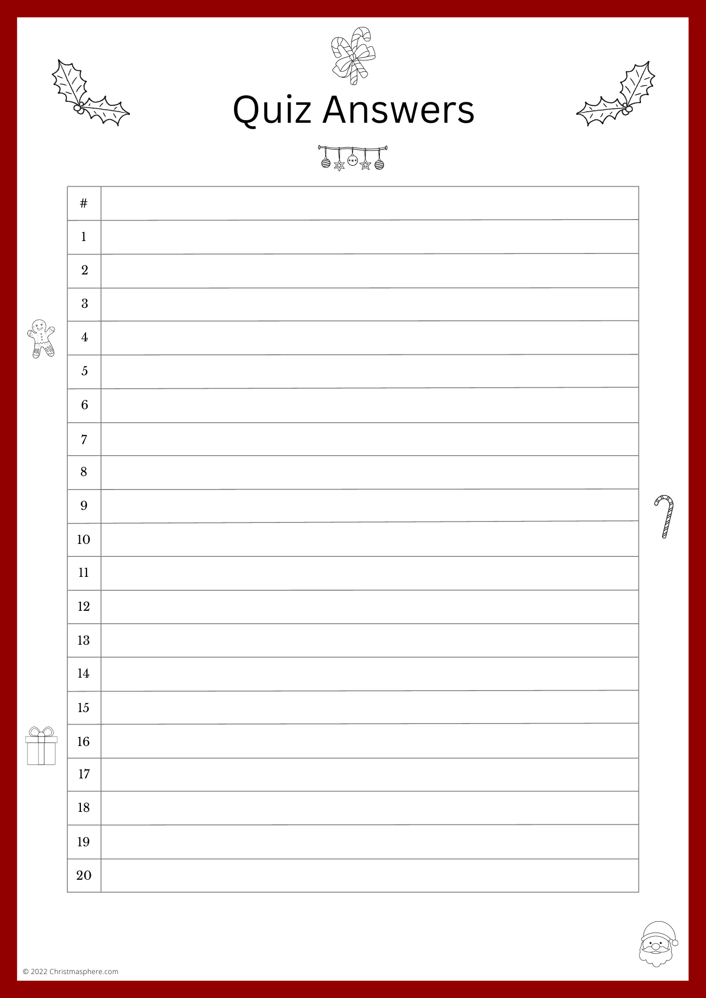 Quiz Answer Sheet Bundle | 5 Designs – Christmasphere