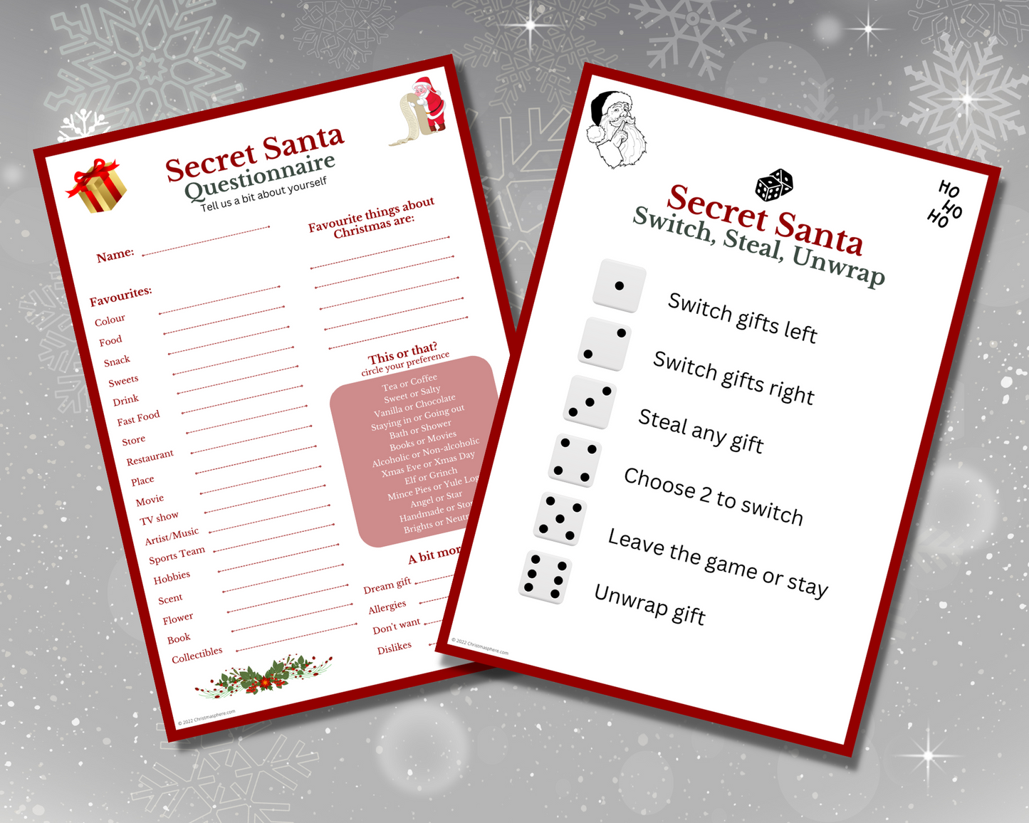 Secret Santa Bundle | Questionnaire, Sign up sheets, game, gift tags