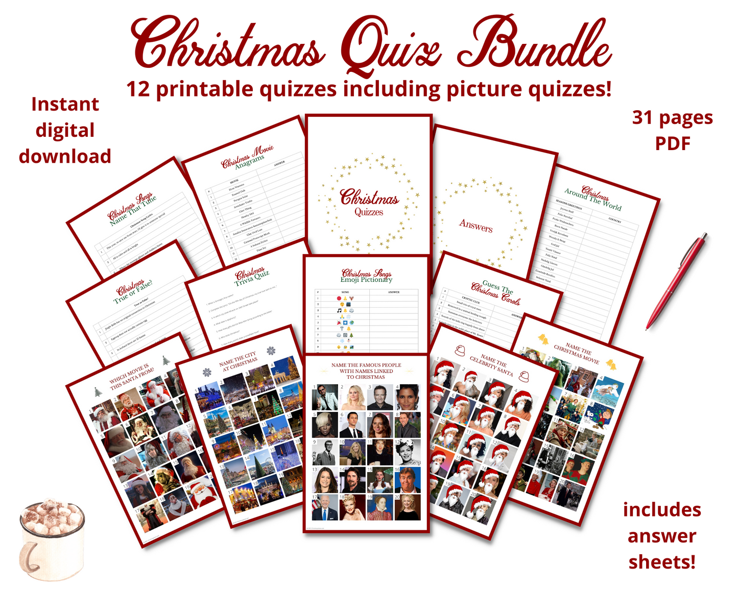 Christmas Quizzes Bundle | 31 pages | including 5 Christmas picture quizzes