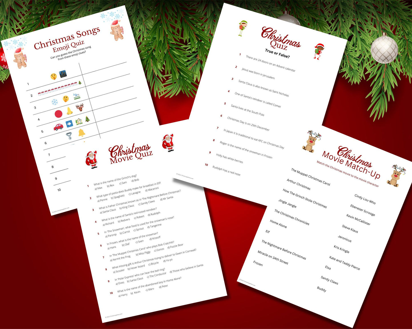 Kids Christmas Quizzes and Games Bundle | 38 pages | 3 Christmas picture quizzes