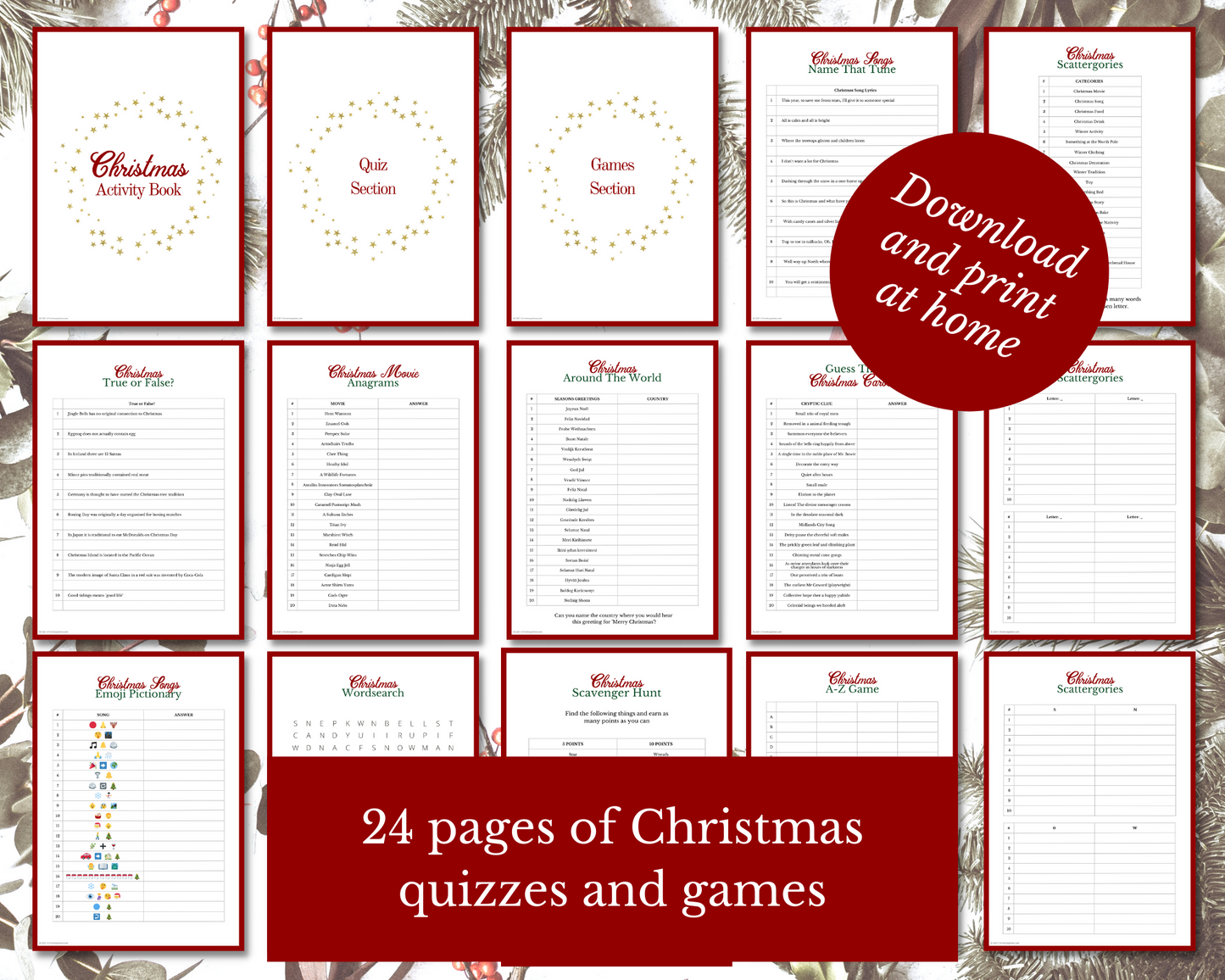 Christmas Games and Activities Bundle | Quizzes | Games | 24 pages