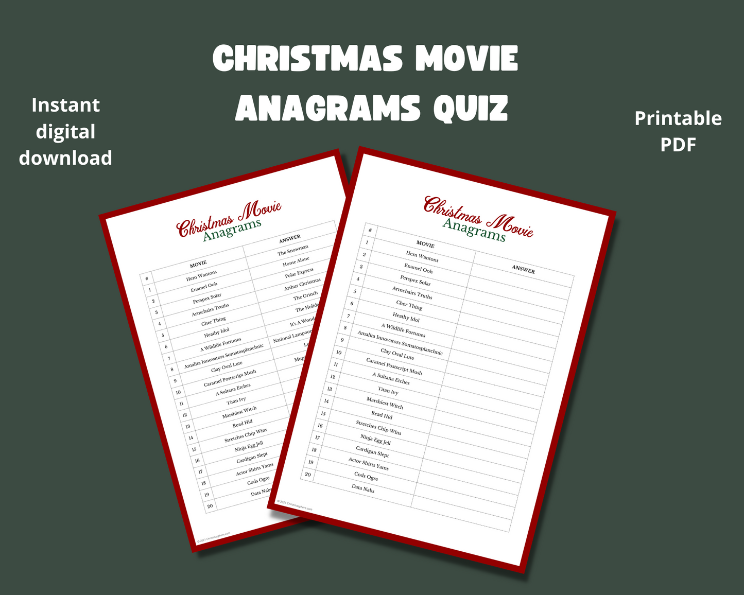 Christmas Movie Anagrams Quiz