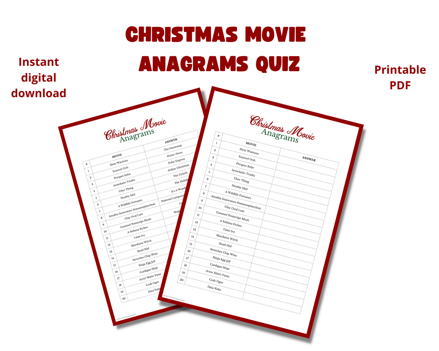 Christmas Movie Anagrams Quiz