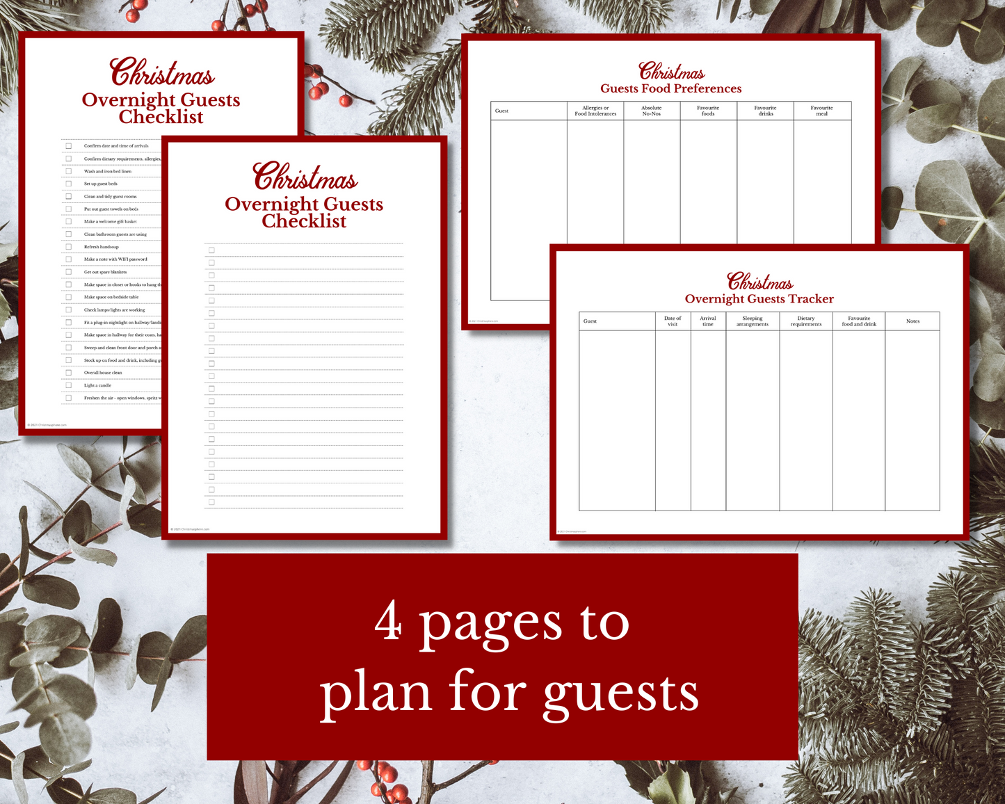 Christmas GUESTS planner | Overnight Guests Trackers | Guests Preparation Organiser