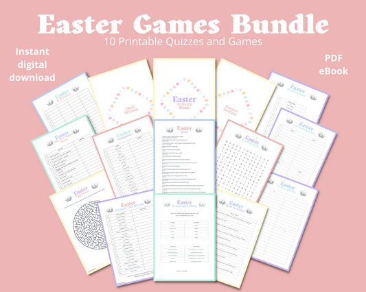 Easter Quiz and Activity Bundle | Digital Printable | PDF | 10 quizzes and games